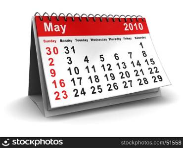 3d illustration of may 2010 calendar over white background