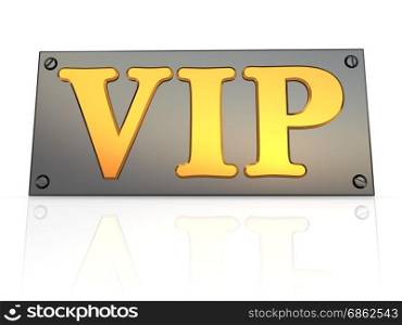 3d illustration of metal plate with &rsquo;vip&rsquo; sign on it