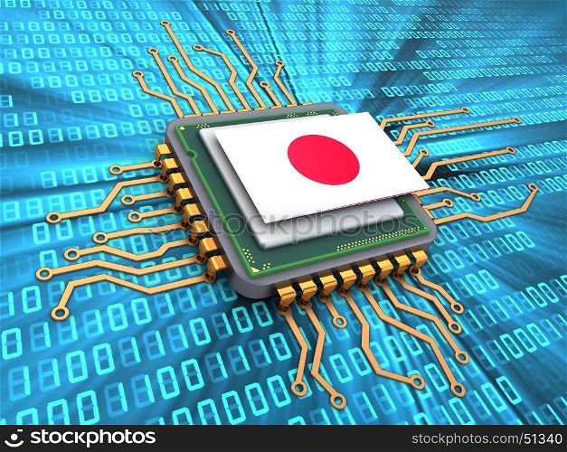 3d illustration of microchip over digital background with Japan flag