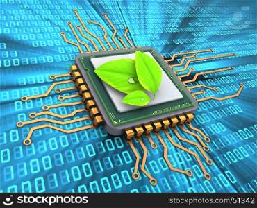 3d illustration of microchip over digital background with leaves
