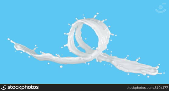 3d illustration of milk splash on blue background with clipping path