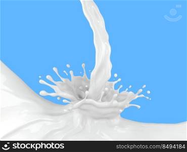 3d illustration of milk splash on blue background with clipping path