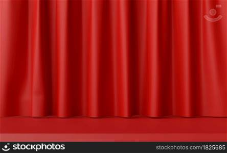 3d illustration of minimal stage with red curtain for product advertisement