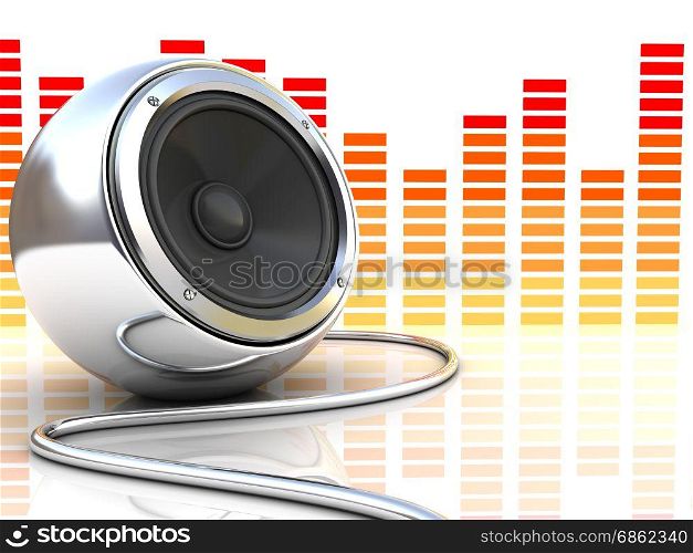 3d illustration of modern audio speaker with music spectrum at background