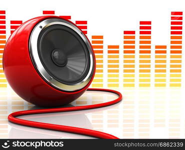 3d illustration of modern speaker over audio spectrum background