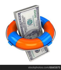 3d illustration of money stack inside rescue circle. money rescue
