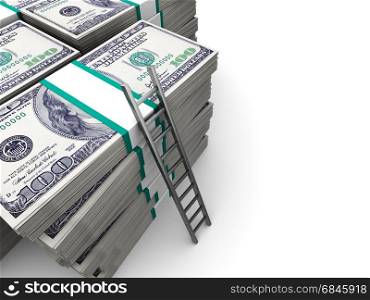 3d illustration of money stacks and ladder. money background