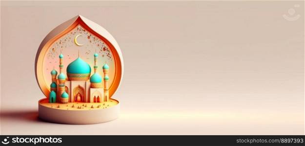 3D Illustration of Mosque for Eid Islamic Ramadan Background with Copy Space