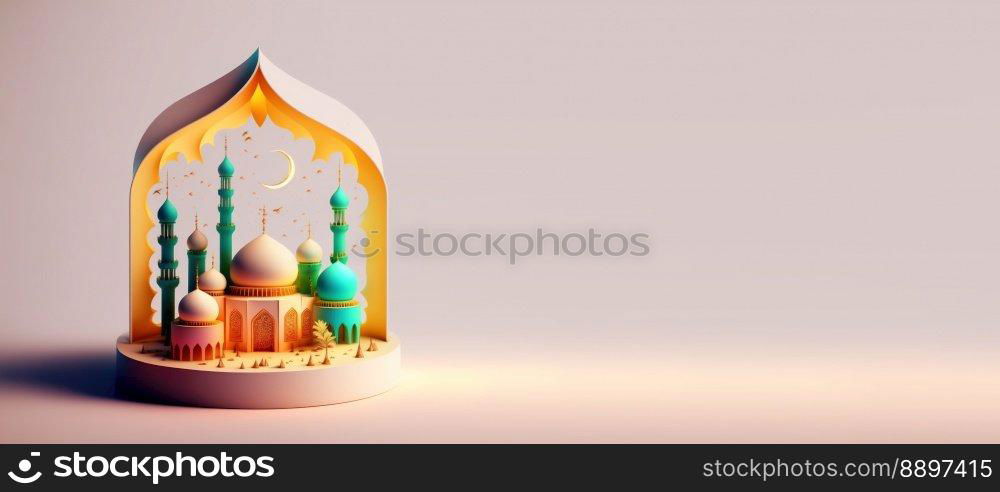 3D Illustration of Mosque for Eid Islamic Ramadan Greeting