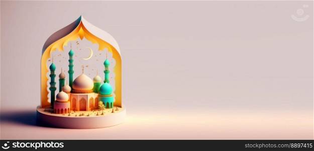 3D Illustration of Mosque for Eid Islamic Ramadan Greeting