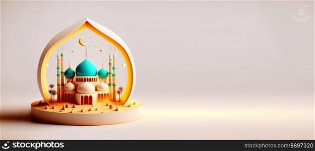 3D Illustration of Mosque for Eid Ramadan Islmic Celebration Banner