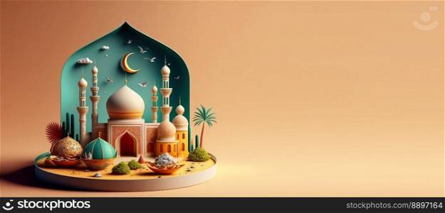 3D Illustration of Mosque for Islamic Ramadan Banner