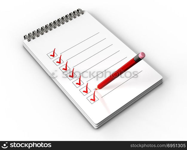 3d illustration of notepad check list with pencil over white background