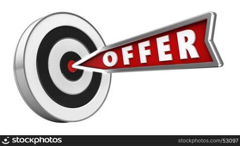 3d illustration of offer arrow with round target over white background