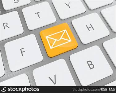 3D illustration of orange e-mail button on keyboard