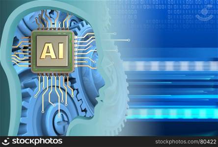 3d illustration of over cyber background with blue gears. 3d blue gears