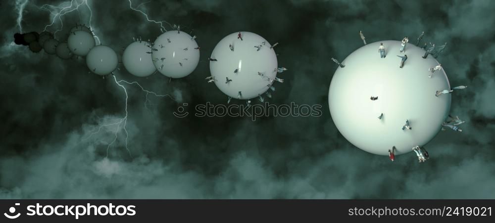 3d illustration of parallel worlds concept engulfed in storm