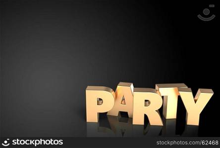 3d illustration of party sign over black background. 3d blank blank