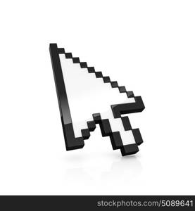 3D illustration of pixelated arrow pointer isolated on white