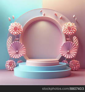 3d illustration of podium with floral ornament for product presentation