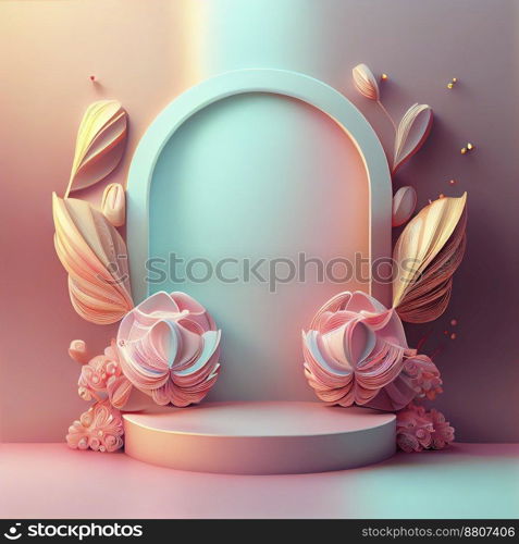 3d illustration of podium with floral ornament for product presentation