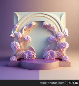 3d illustration of podium with floral ornament for product presentation