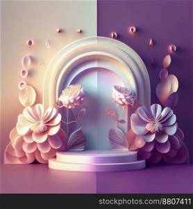 3d illustration of podium with floral ornament for product presentation