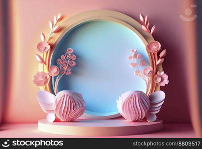 3d illustration of podium with floral ornament for product promotion