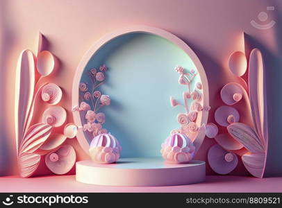 3d illustration of podium with floral ornament for product promotion