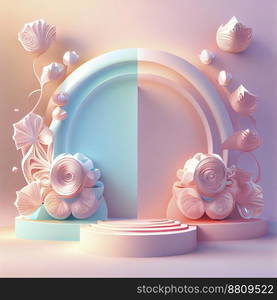 3d illustration of podium with floral ornament for product promotion