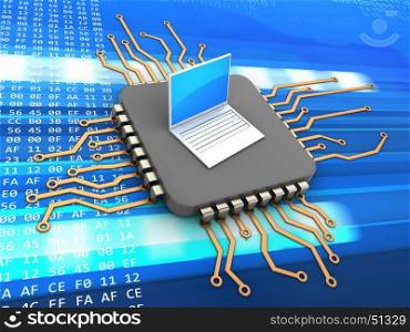 3d illustration of processor over code background with laptop