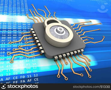 3d illustration of processor over code background with lock