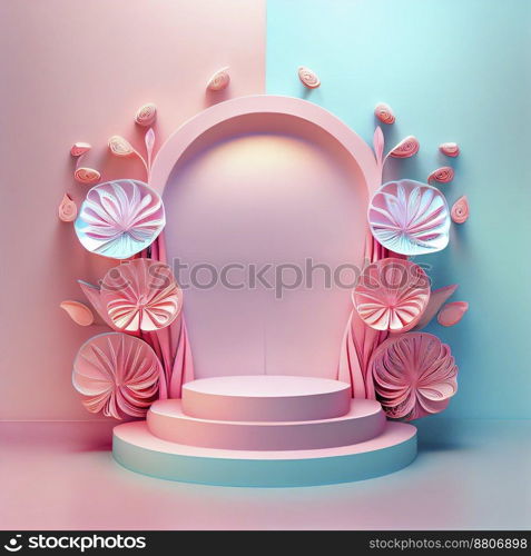 3d illustration of product stand with floral ornament