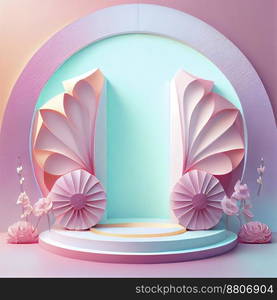 3d illustration of product stand with floral ornament