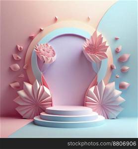 3d illustration of product stand with floral ornament