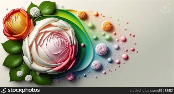 3D Illustration of Realistic Beautiful Colorful Rose Flower In Bloom