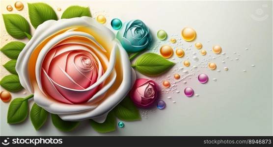 3D Illustration of Realistic Colorful Rose Flower Blooming