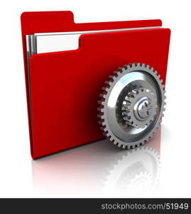 3d illustration of red folder icon with gear wheel