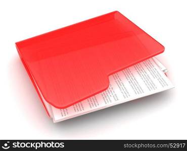 3d illustration of red folder with paper sheets with text