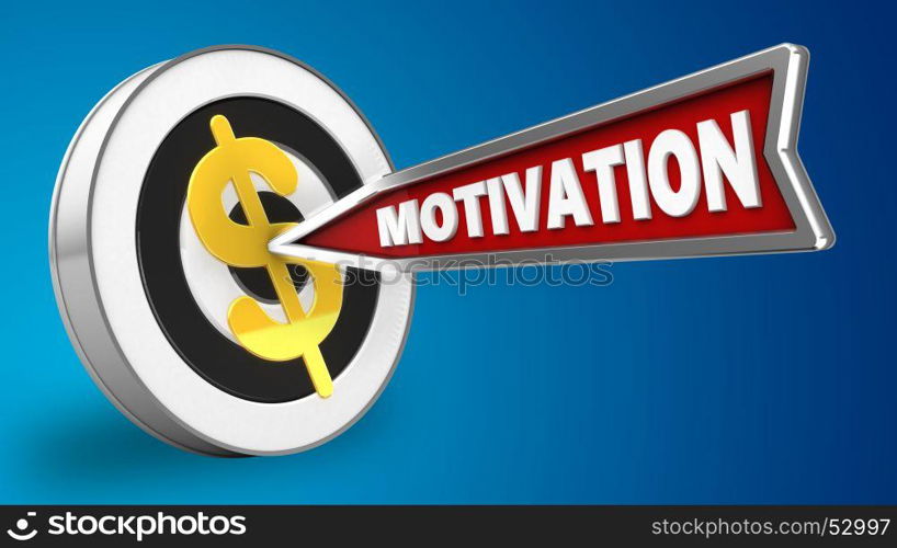 3d illustration of round target with motivation arrow and dollar sign over blue background