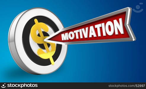 3d illustration of round target with motivation arrow and dollar sign over blue background