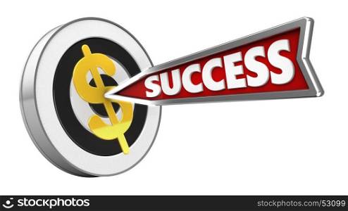 3d illustration of round target with success arrow and dollar sign over white background