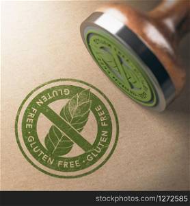 3D illustration of rubber stamp with the gluten free printed on kraft paper background. Diet concept.. Gluten Free Diet