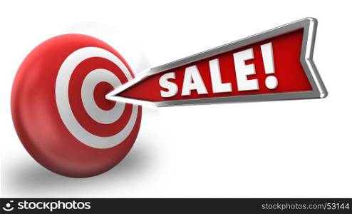 3d illustration of sale arrow with target sphere over white background