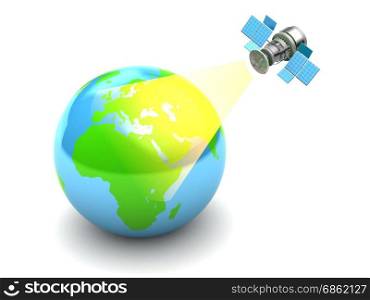 3d illustration of satellite broadcasting and earth globe