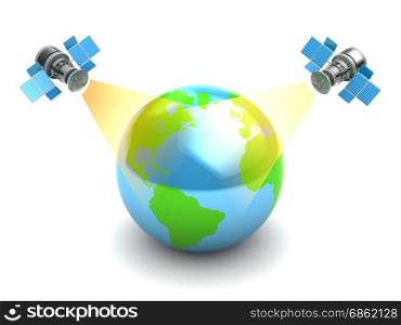 3d illustration of satellites broadcasting and earth globe