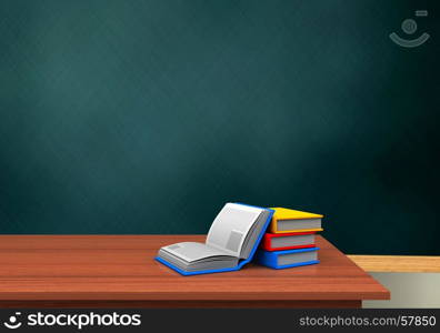 3d illustration of schoolboard with bookst and. 3d blank