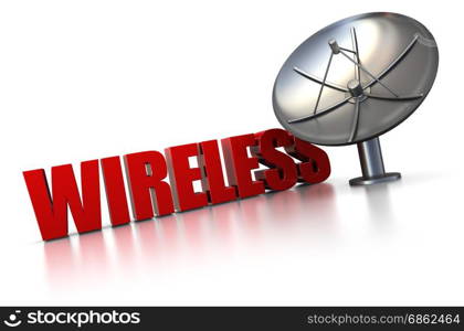 3d illustration of sign &rsquo;wireless&rsquo; with steel antenna