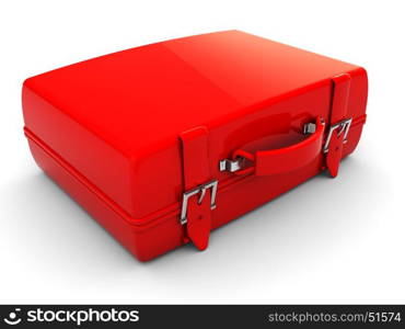 3d illustration of single red travel case, over white background