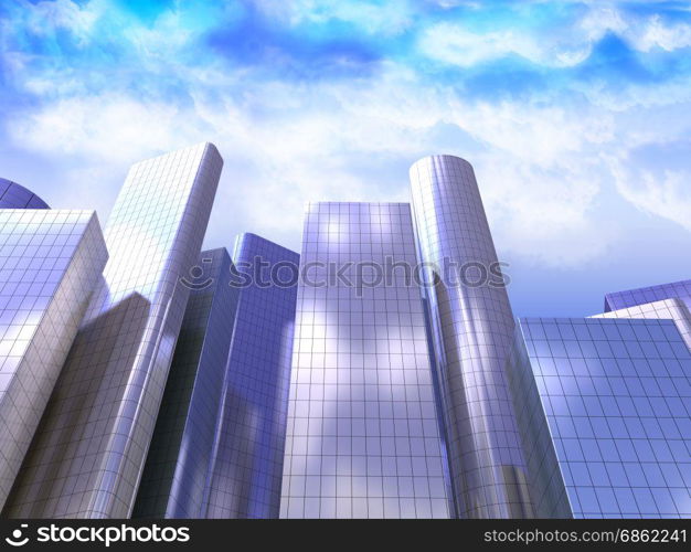 3d illustration of skyscrapers over sky background